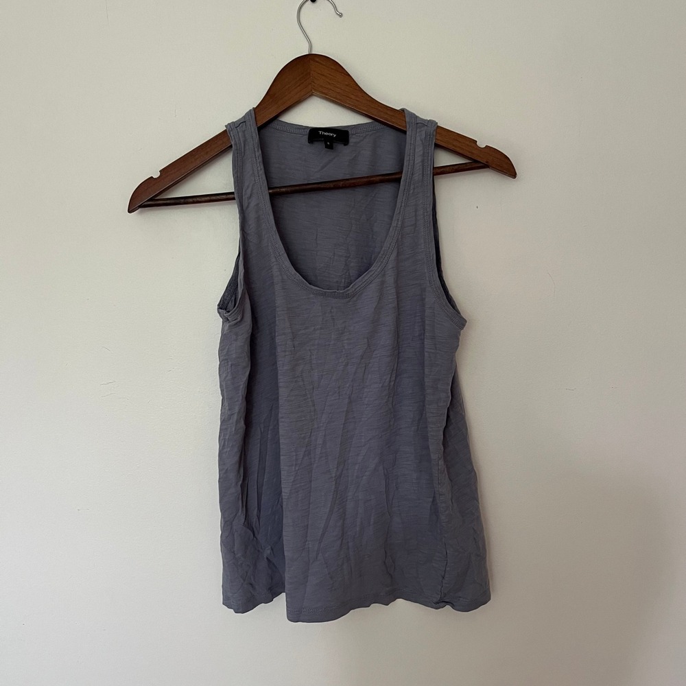 Theory Akesi NP Sorena Slub Cotton Tank Top Scoop Neck Blue Grey Small